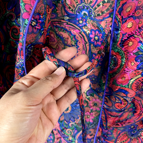 VTG Victorias Secret Satin Paisley Robe Women M/L Semi-Sheer Whimsigoth Fairy - Picture 10 of 16